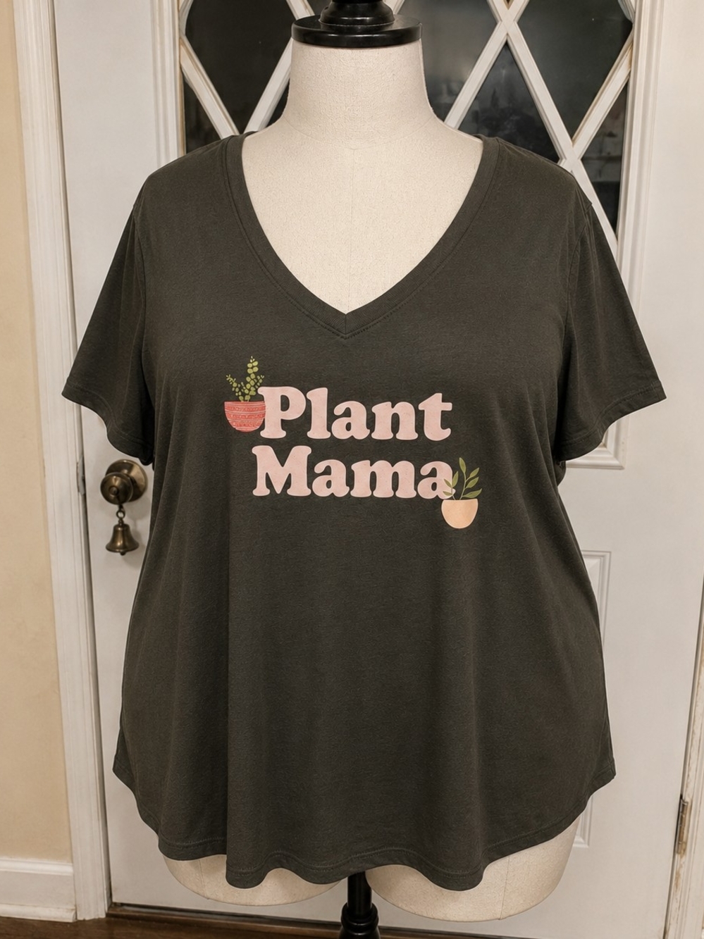 torrid Olive V-Neck 'Plant Mama' Tee with Pink Graphic